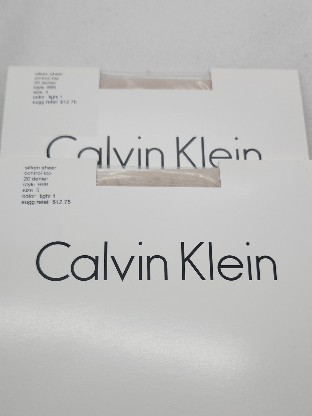 New Calvin Klein Silken Sheer Control Top Hose in Color Light 1, Size 3 - 2 Pair